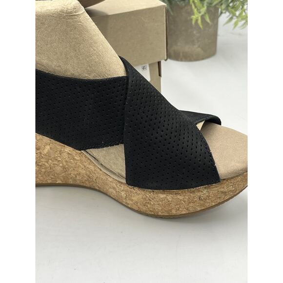 Clarks Women's Annadel Parker Black Suede Cork Wedge Platform Sandal Sz 7.5M New - Picture 13 of 16